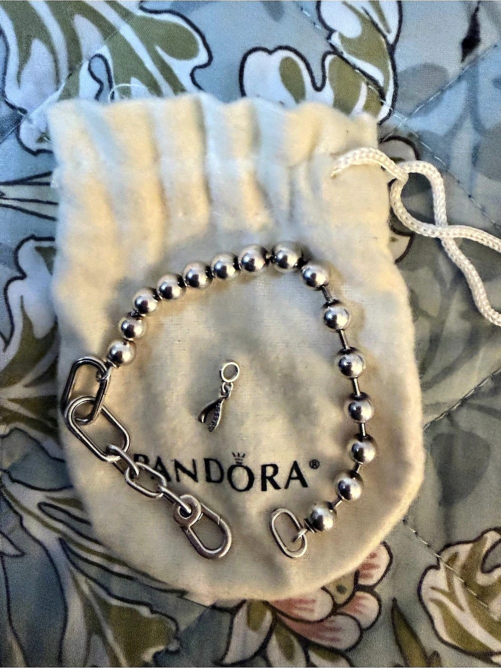 PANDORA ME Metal Bead & Link Chain Bracelet with Wishbone Mini Dangle Charm
